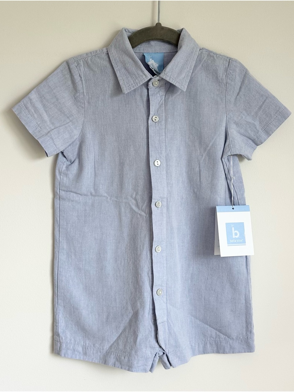 Brand New w Tags! BELLA BLISS Blue Chambray Aaron Short Sleeve Romper Size 24M